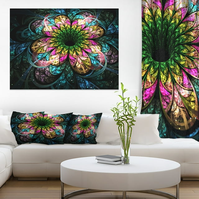 Fractal Flower Dark Colorful Digital Art - Floral Canvas Art Print