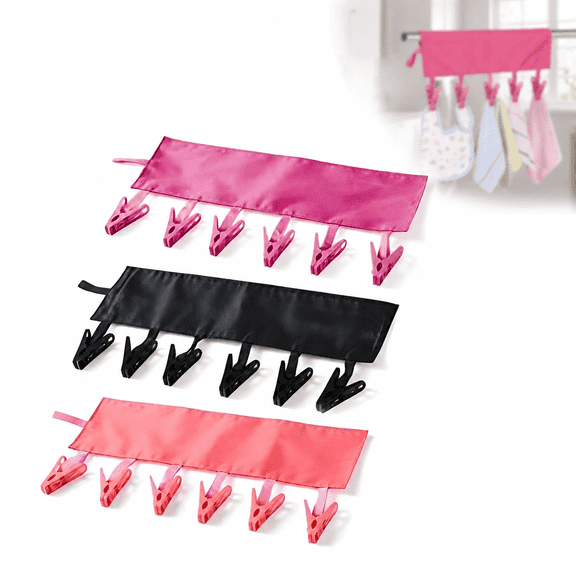 3-Pack Foldable Travel Hangers with 6 Clips, Portable Drying Rack for Clothes, Towels & Swimsuits, Durable Anti-Slip Clips, Lightweight & Space-Saving for Cruise, Dorm, Hotel(Black,Purple,Red)