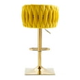 thumbnail image 5 of Swivel Counter Height Bar Stools Set of 2, Height Adjustable Dining Chairs with Woven Back, Velvet Bar Chairs with Metal Square Base, Side Chairs for Cafe, Pub, Bar Counter, Mustard Yellow, 5 of 8