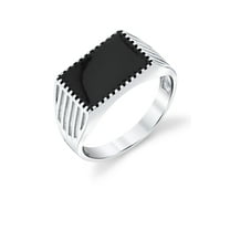 Metal Masters Mens Signet Pinky Ring Sterling Silver Black Enamel Inlay Milgrain Caved 10mm