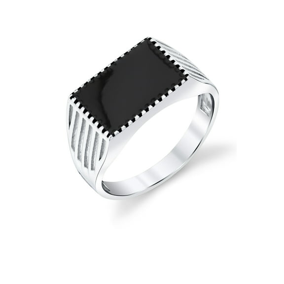 Metal Masters Mens Signet Pinky Ring Sterling Silver Black Enamel Inlay Milgrain Caved 10mm