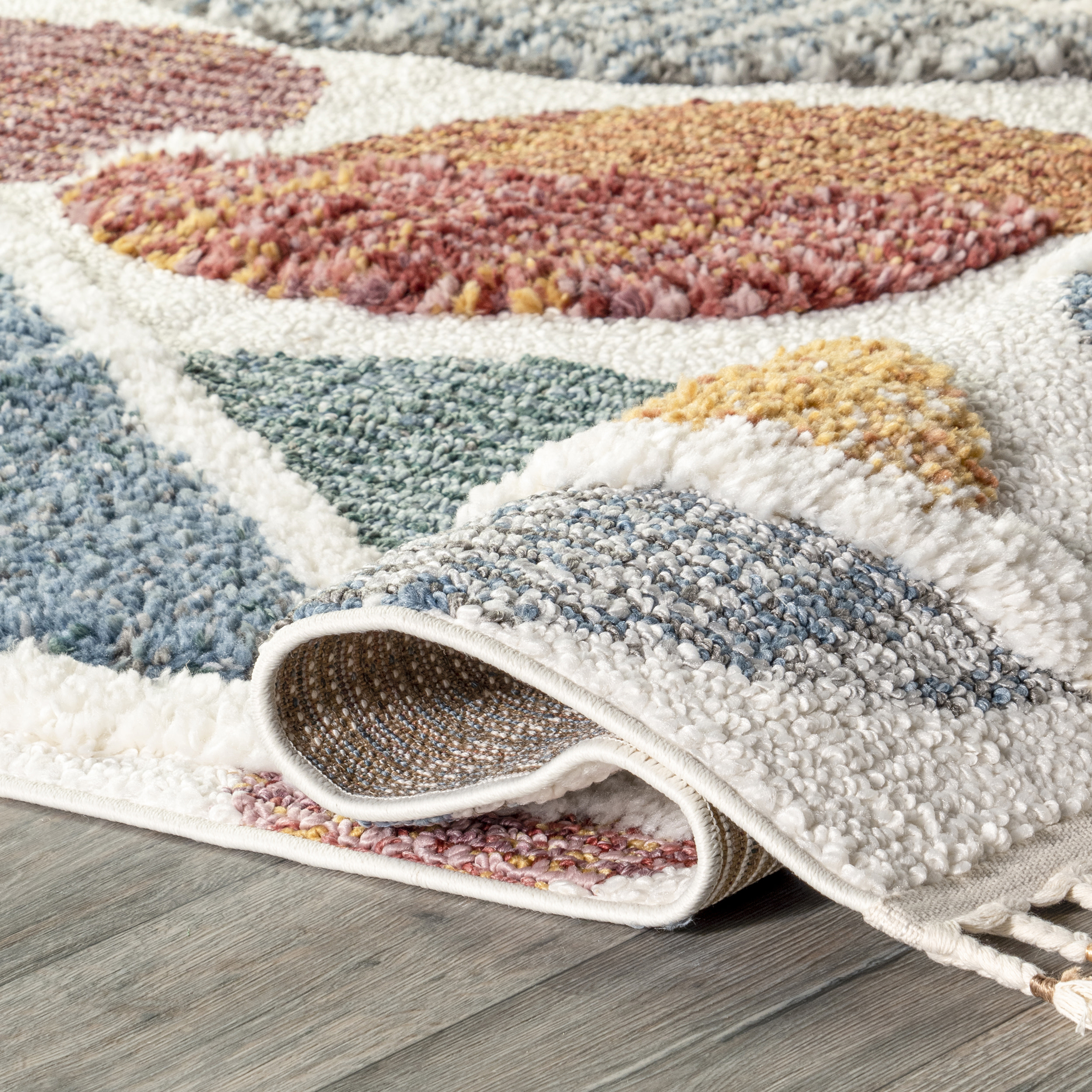 nuLOOM Chaya Abstract High/Low Kids Tassel Area Rug, 5' 3" x 7' 6", Ivory