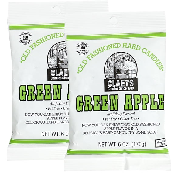 Claeys Sanded Green Apple Drops, 6 Oz Bag - 2 Pack, Hard Sour Candy, Green Apple Flavored Candy