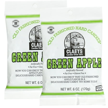 Claeys Sanded Green Apple Drops 6 Oz Bag - 2 Pack Hard Sour Candy Green Apple Flavored Candy