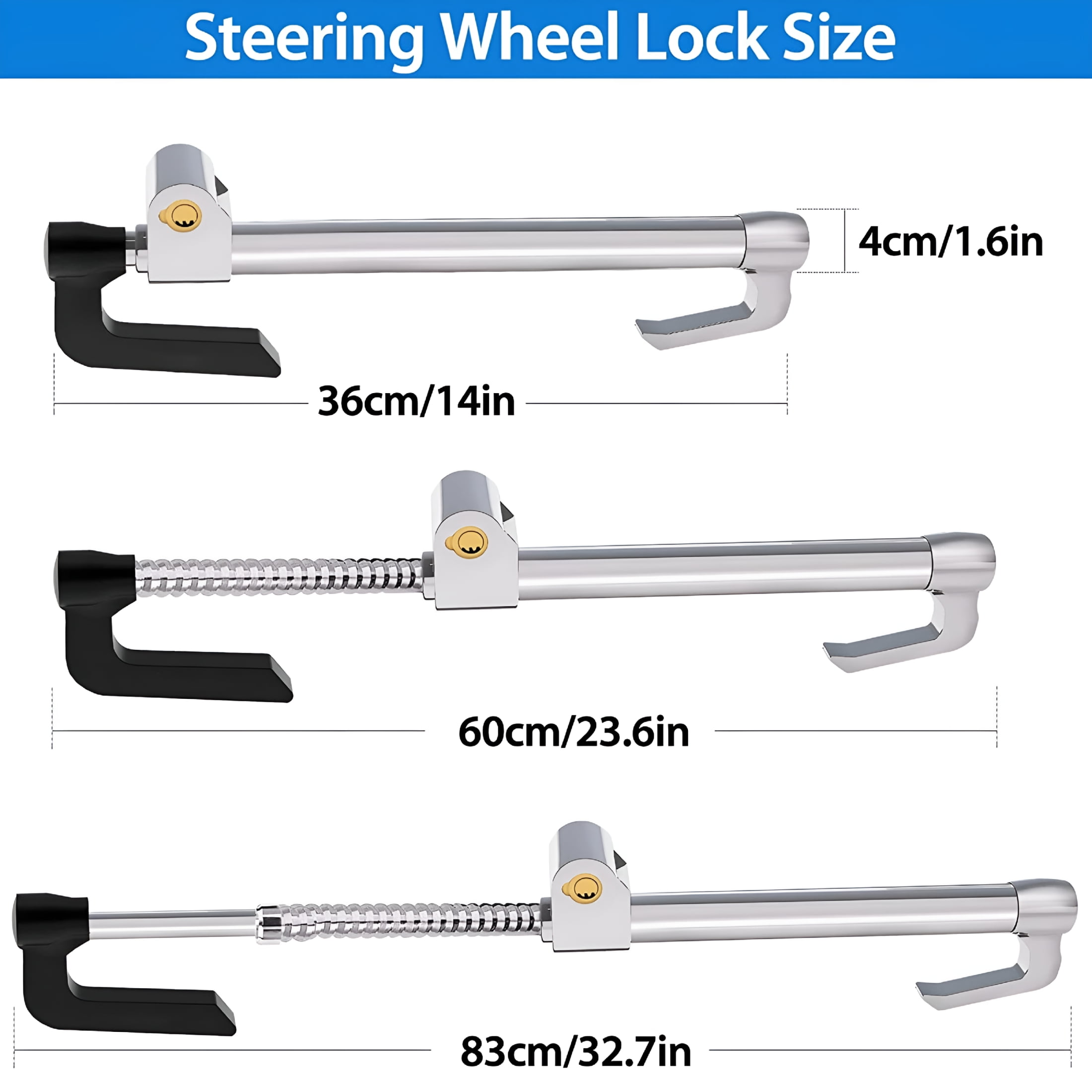 RIONIMA 2026 New Lock Double Adjustable Length Steering Wheel Brake Lock Suitable for Car Suv Most Cars for Security,Anti-Theft,Parking,Travel
