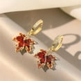 thumbnail image 1 of Red Maple Leaf Drop Earrings Inlaid Water Drop Shape Zircon Pendant Sweet Hoop Earrings Holiday Jewelry, 1 of 5