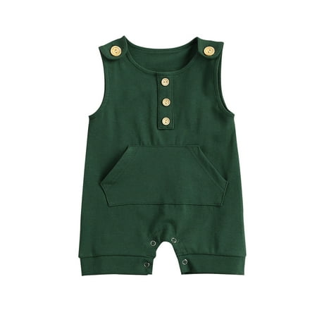 

TheFound Newborn Baby Boys Girls One Piece Romper Sleeveless Bodysuit Button Pocket Jumpsuit Summer Shorts Clothes