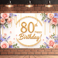 thumbnail image 3 of Floral Design Birthday Banner Elegant Flowers Backdrop for 80th Birthday Celebration Party Decoration Event, 3 of 9