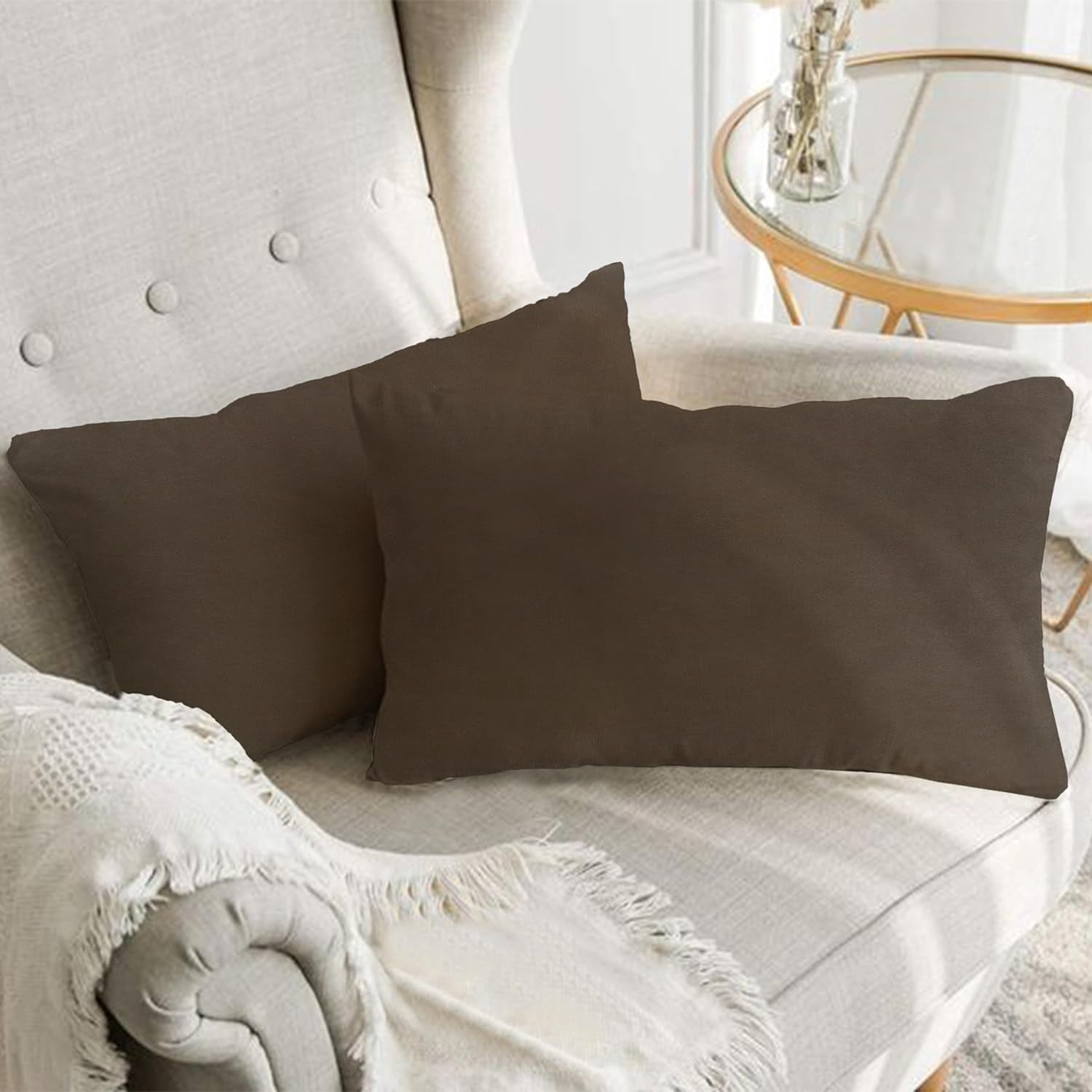 A1HC Set of 2 Luxurious Soft Velvet Throw Pillow Covers Only, 12"x20", Dark Brown, Decorative Cushion Covers with Hidden YKK Zipper for Sofa or Bed