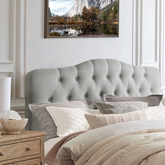 SENCHO GINSYTALIOR Adjustable Height Headboard with Linen Upholstery and Button Tufting for Bedroom, Queen, Classic Gray