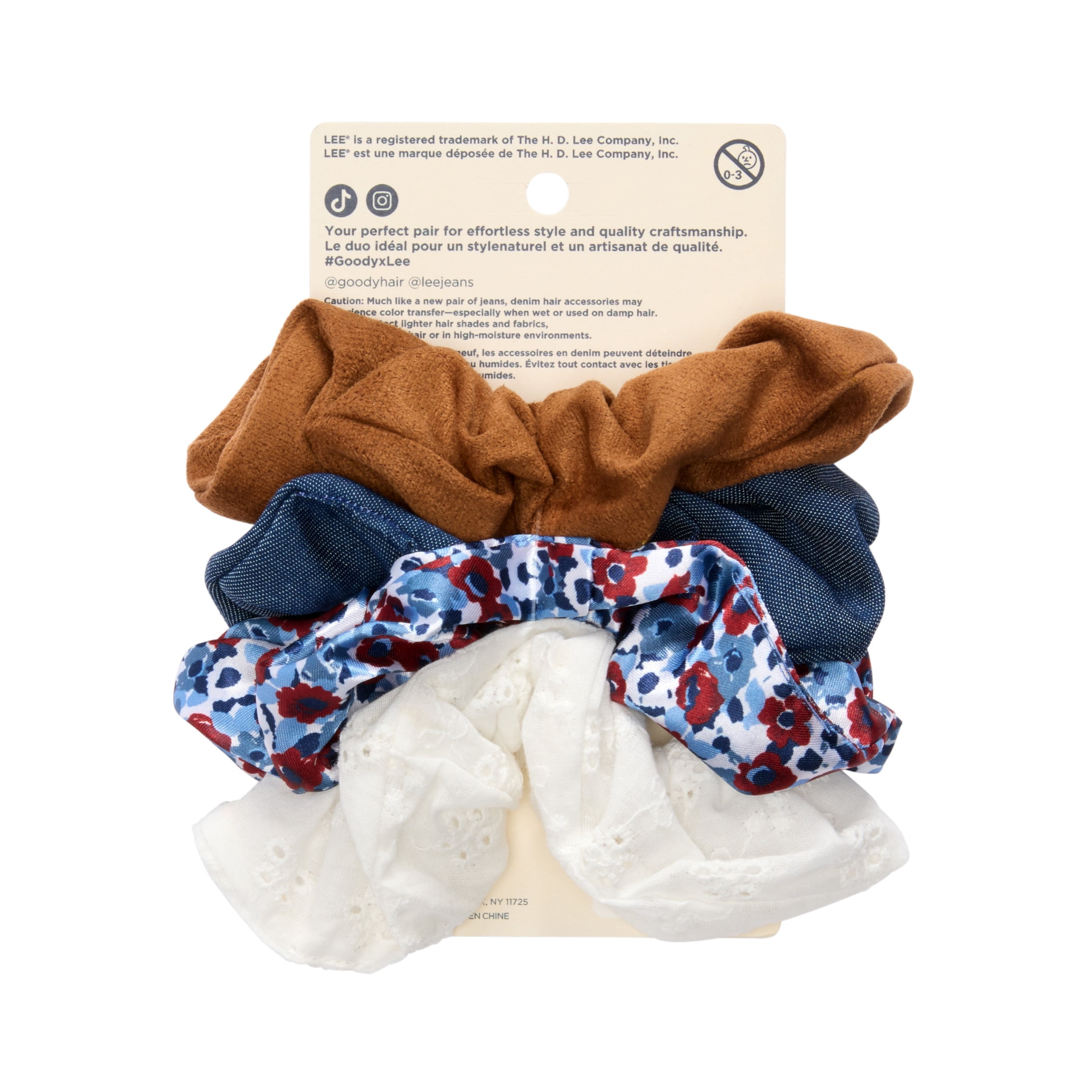 Goody Lee Ouchless Scrunchies, Mixed Colors, No Damage for All Hair Types, 4 Count