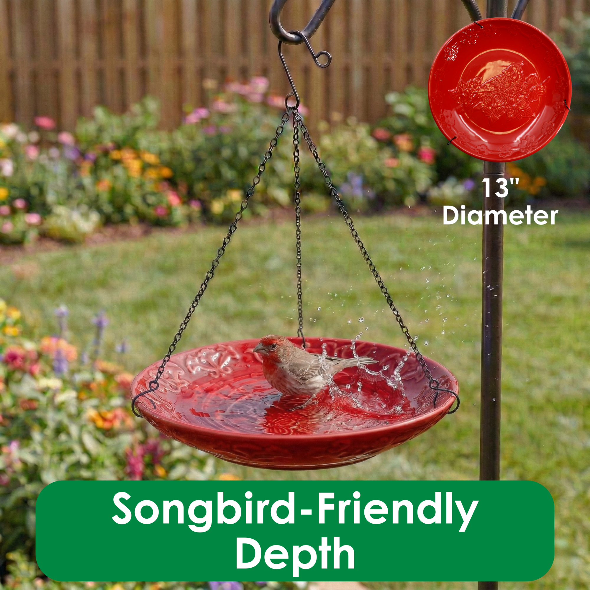 Backyard Essentials Bird Bath Hanging Birdbath Cardinal Red for Bird Feeders