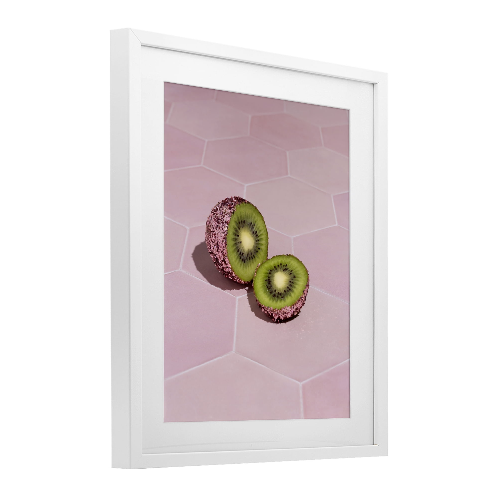 Stupell Industries Pink Glimmer Kiwi White Framed Print Under Glass, design by LISH Creative