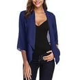 thumbnail image 4 of Baberdicy Cardigan Sweater Women's Cardigan Solid Color Cardigan 3/4 Sleeve Chiffon Ruffled Cardigan Cropped Cardigan Blue, 4 of 6