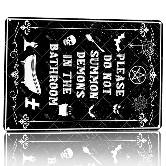 Noete 8x12 Inch Funny Bathroom Metal Tin Sign - "Please Do Not Summon Demons In The Bathroom" Humorous Gothic Wall Decor for Home, Halloween Party & Novelty Gift