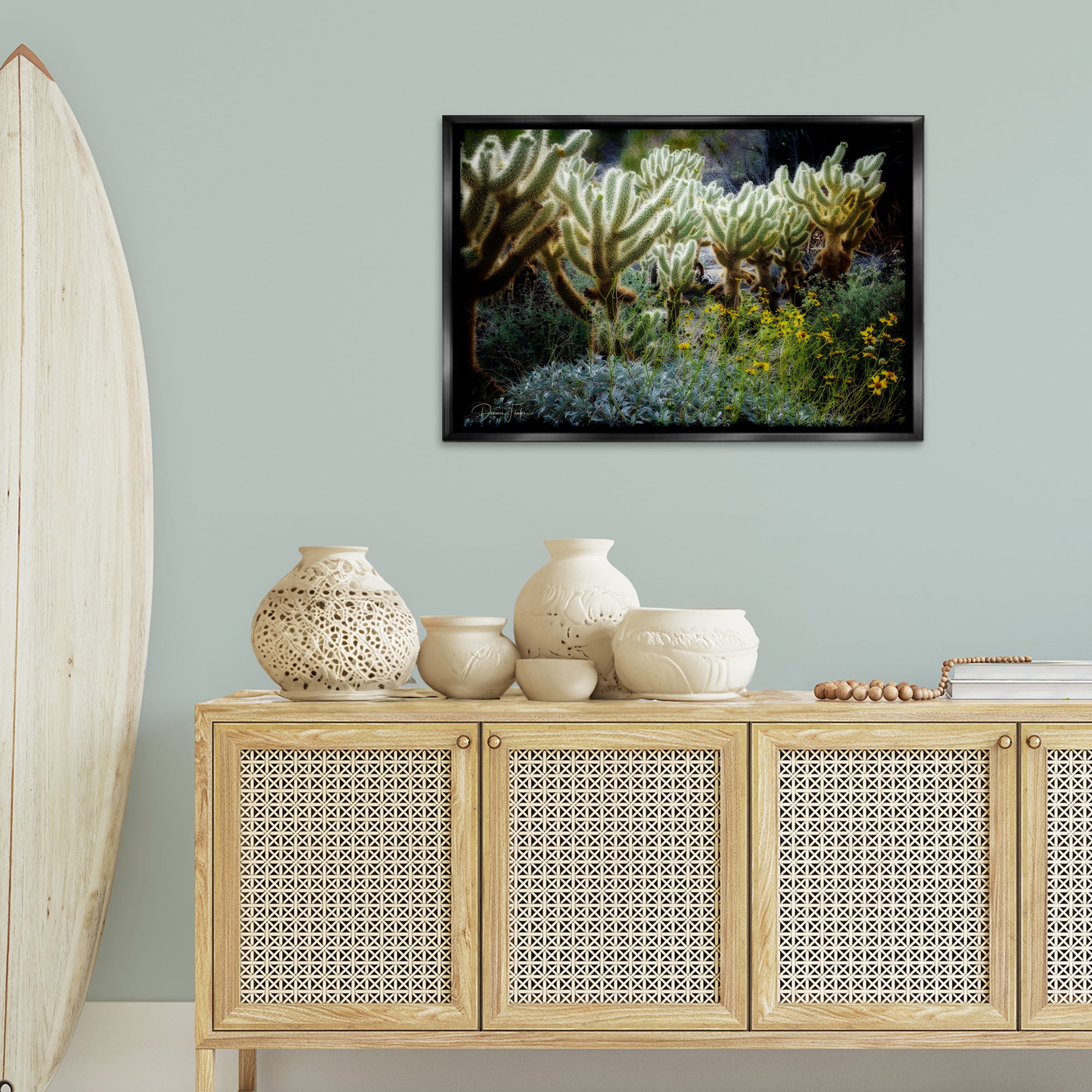Stupell Industries Desert Cactus Forest Landscape Photography Black Floater Framed Canvas Art Print Wall Art, 31 x 21