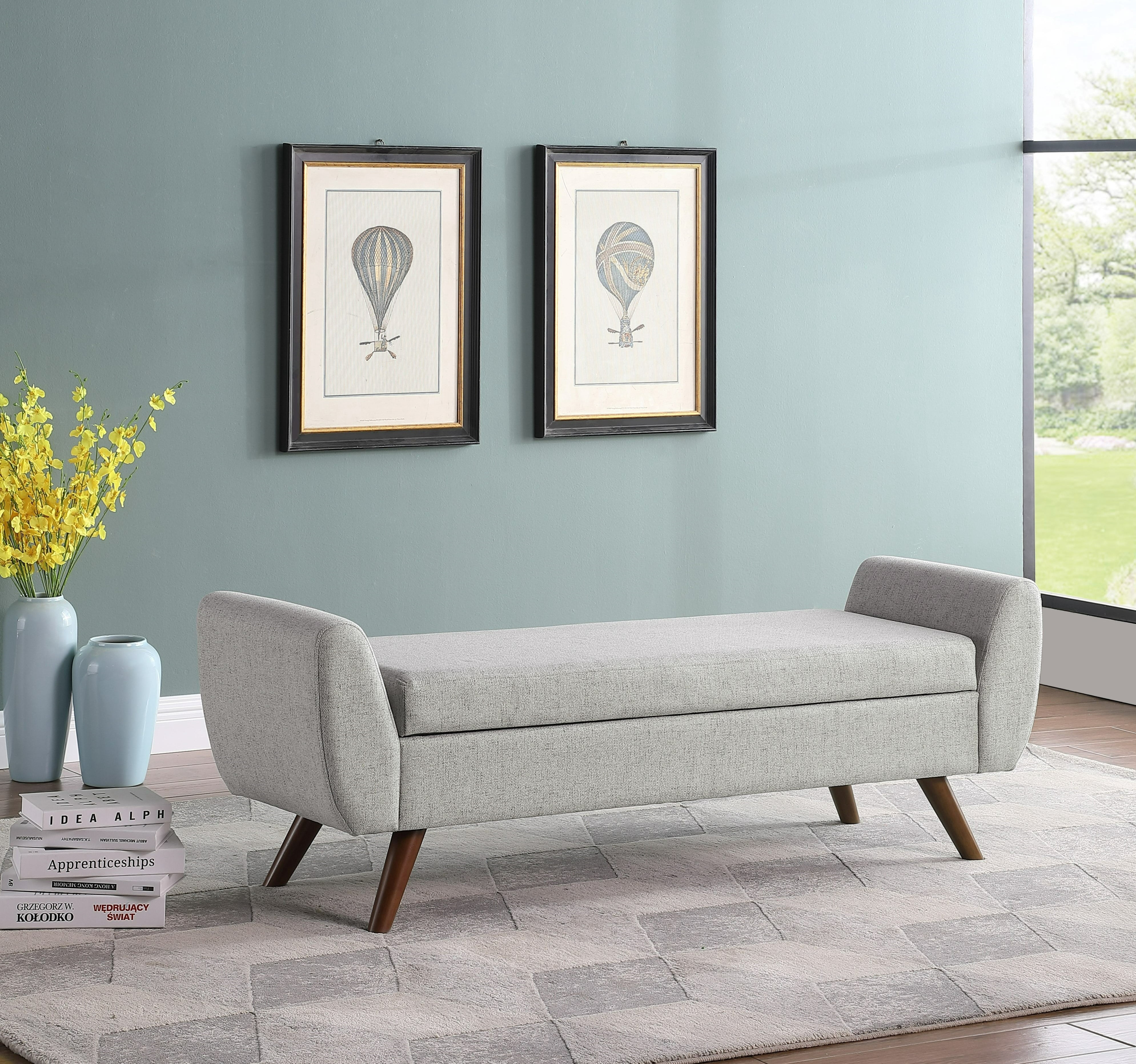 HomePop Modern Storage Bench with Wood Legs - Gray Woven