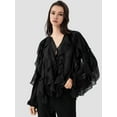 thumbnail image 5 of Women Dressy Casual Blouse Business Long Sleeve V Neck - Tops Office Work Outfit Black S, 5 of 8