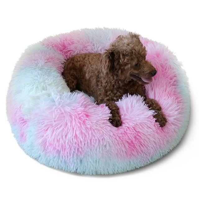 Cama para perros Nononfish Calming Donut, 48 cm, color melocotón, lavable para 7 kg