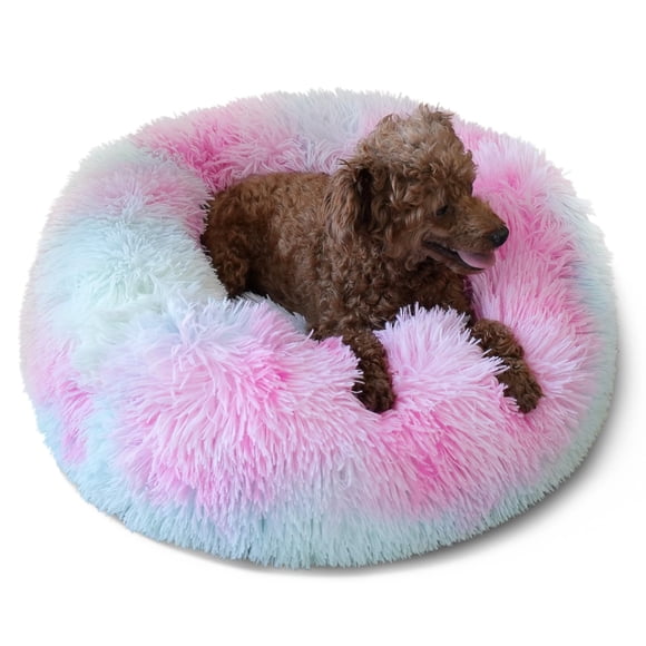 Cama para perros Nononfish Calming Donut, 48 cm, color melocotón, lavable para 7 kg