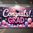thumbnail image 6 of Pink Theme Graduation Banner Graduation Cap Grad Backdrop Colorful Balloons Congrats Lettering Graduation Background for Graduation Party College Graduation Photo Shoot, 6 of 9