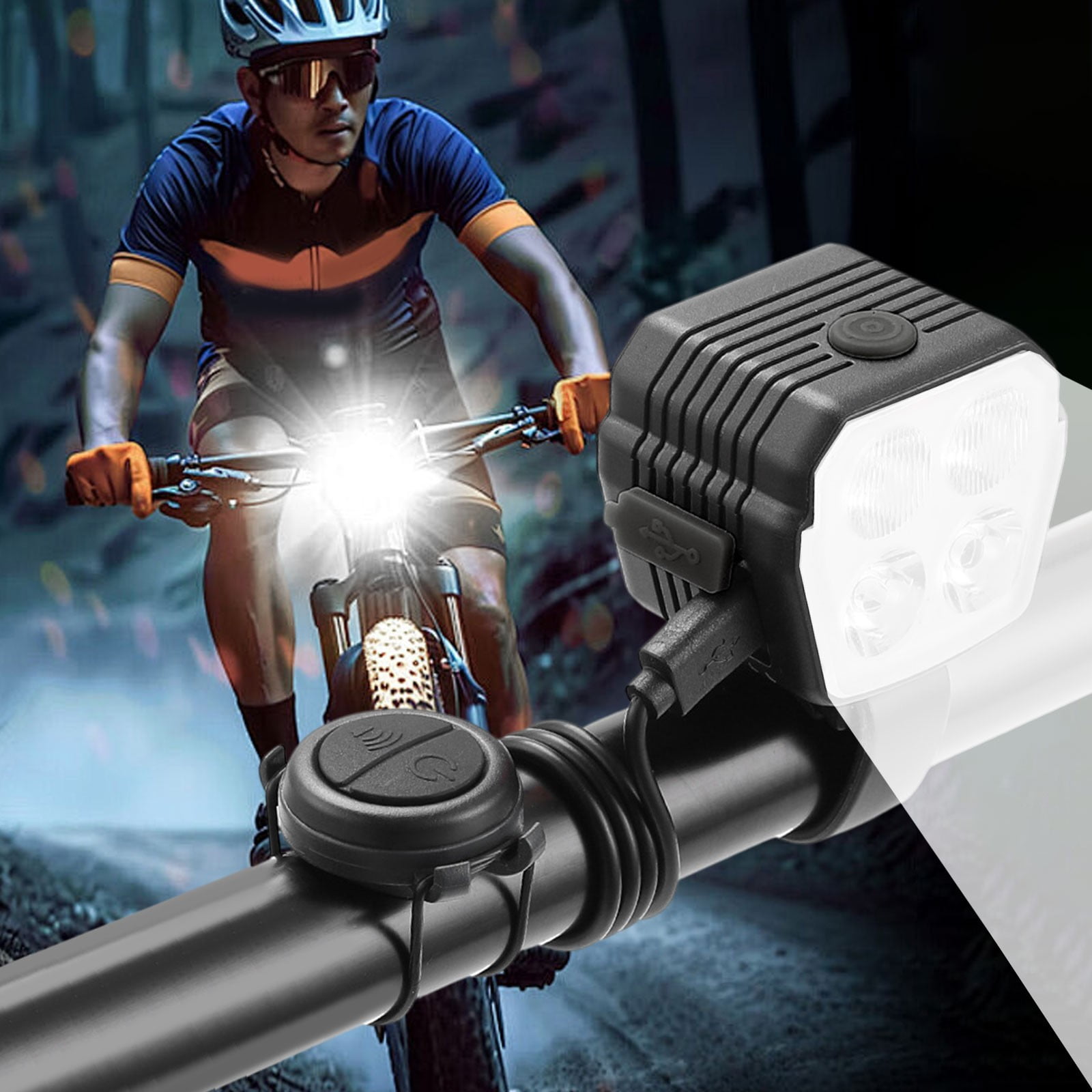 High-Power LED Bicycle Headlight 300 Lumens USB Rechargeable  Light Modes 120dB Horn Waterproof Mountain Bike Front Light for Night 