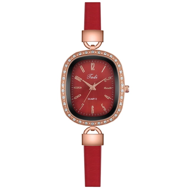 Reloj digital de cuero ovalado Xihbxyly con incrustaciones de diamantes para mujer