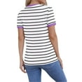 thumbnail image 3 of Langwyqu Summer Short Sleeve Stripe T Shirt Women Casual Round Neck Tops, 3 of 5