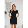 thumbnail image 6 of VICHVVY Women's Summer Mini Dress Short Sleeve Square Neck Cut Out Sexy Ribbed Knit Fitted Casual Pencil Bodycon Dresses, 6 of 6