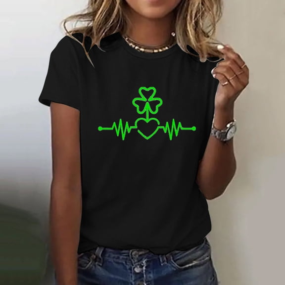 Baqcunre T Shirts for Women,Lucky Grass Patten for Womens Fashion Casual Short Sleeved Tee Shirt Tops,St. Patrick's Day Shirts for Women Womens Tops,Graphic Tees for Women Black S-XXL