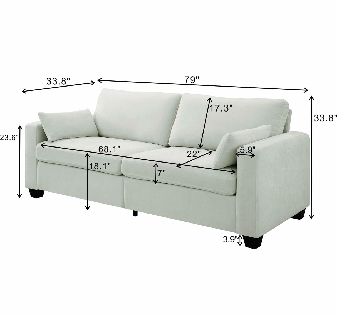 Lunale 79" Loveseat Sofa, Modern Chenille Cloud Couch for Living Room, Apartment, Black