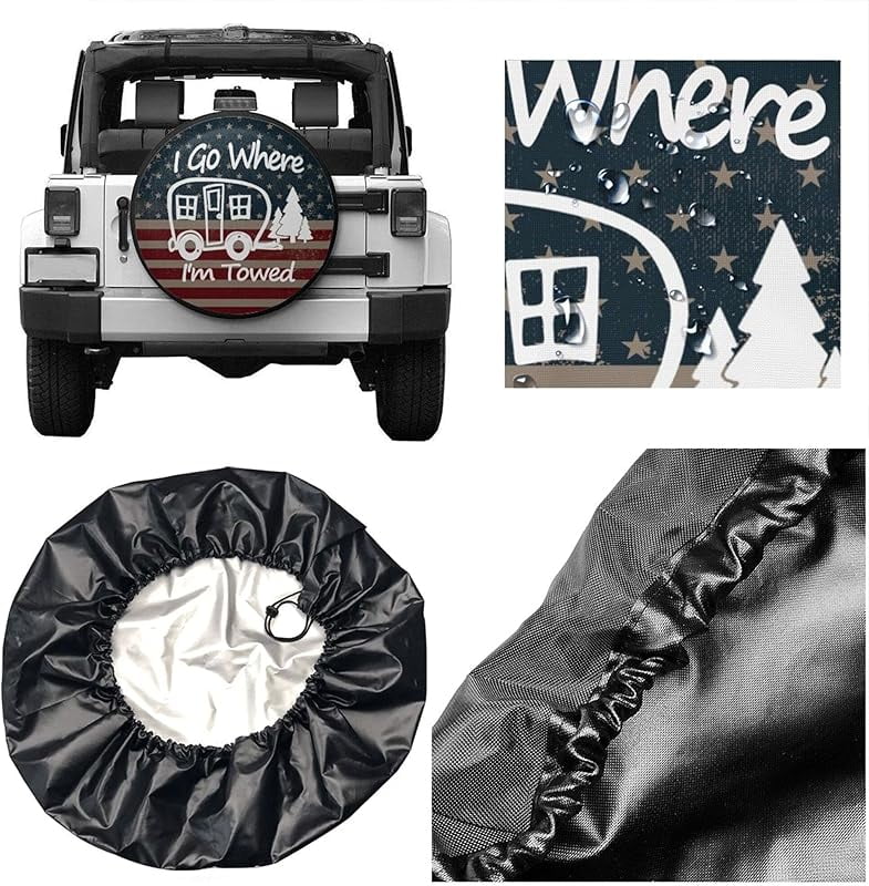 Spare Tire Cover American Flag Waterproof Dust-Proof Universal 14 Inch Wheel Protectors Camper Tire Cover Fit for RV Trailer Truck Jeep SUV Rav4 Motorhome Travel Trailer Accessories