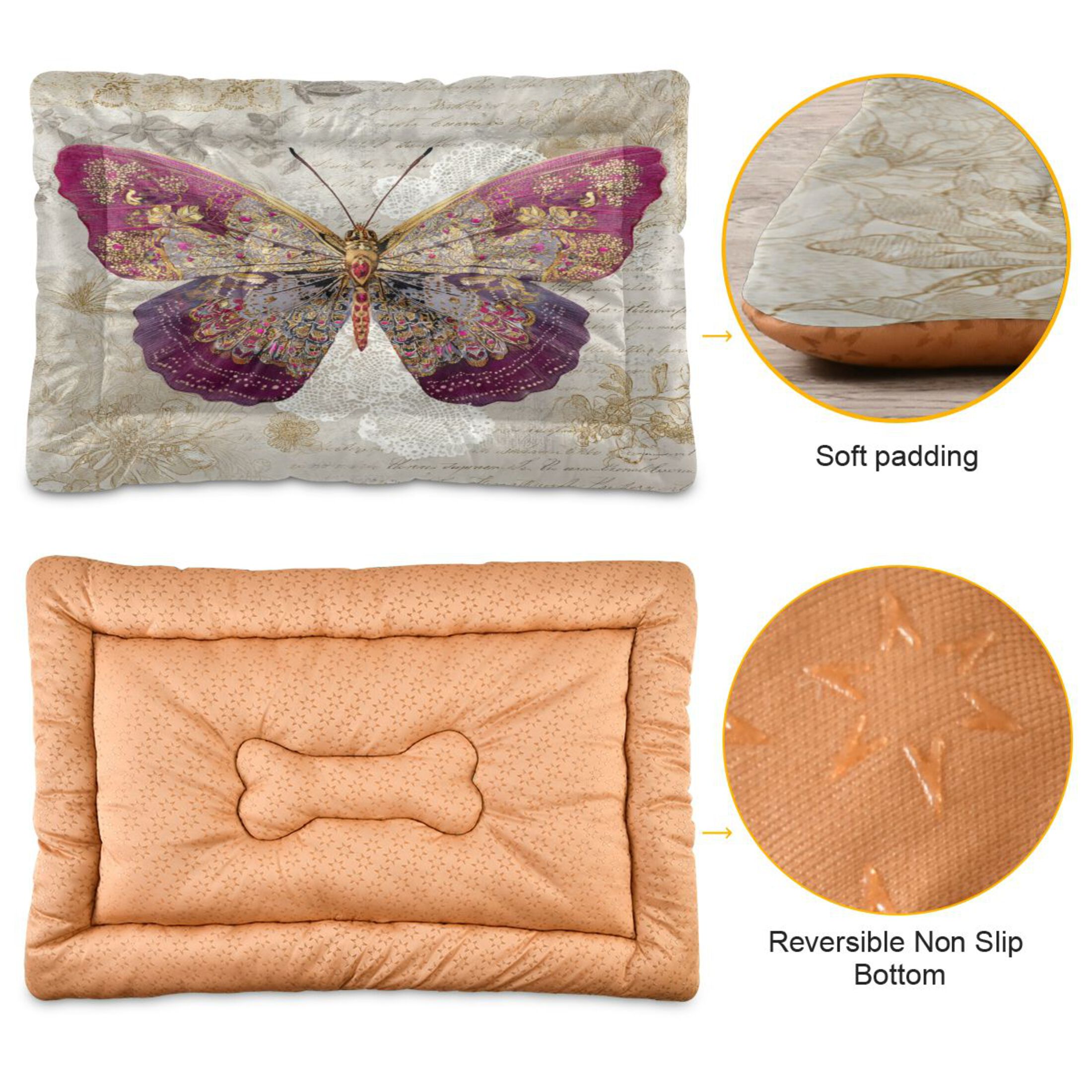 Qxltty Dreamy Butterfly Ped Pad Wear-resistant and Hard to Bite Through Sleeping Pad for Small Medium Large Dogs Winter Pet Bed 36×24in