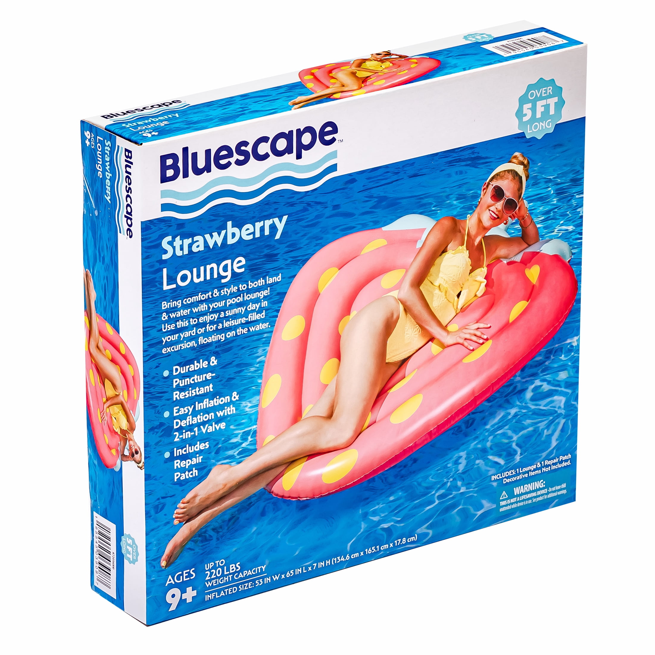 Bluescape Strawberry Lounge Inflatable Swimming Pool Float, Red, Age 9 Years & Up, Unisex