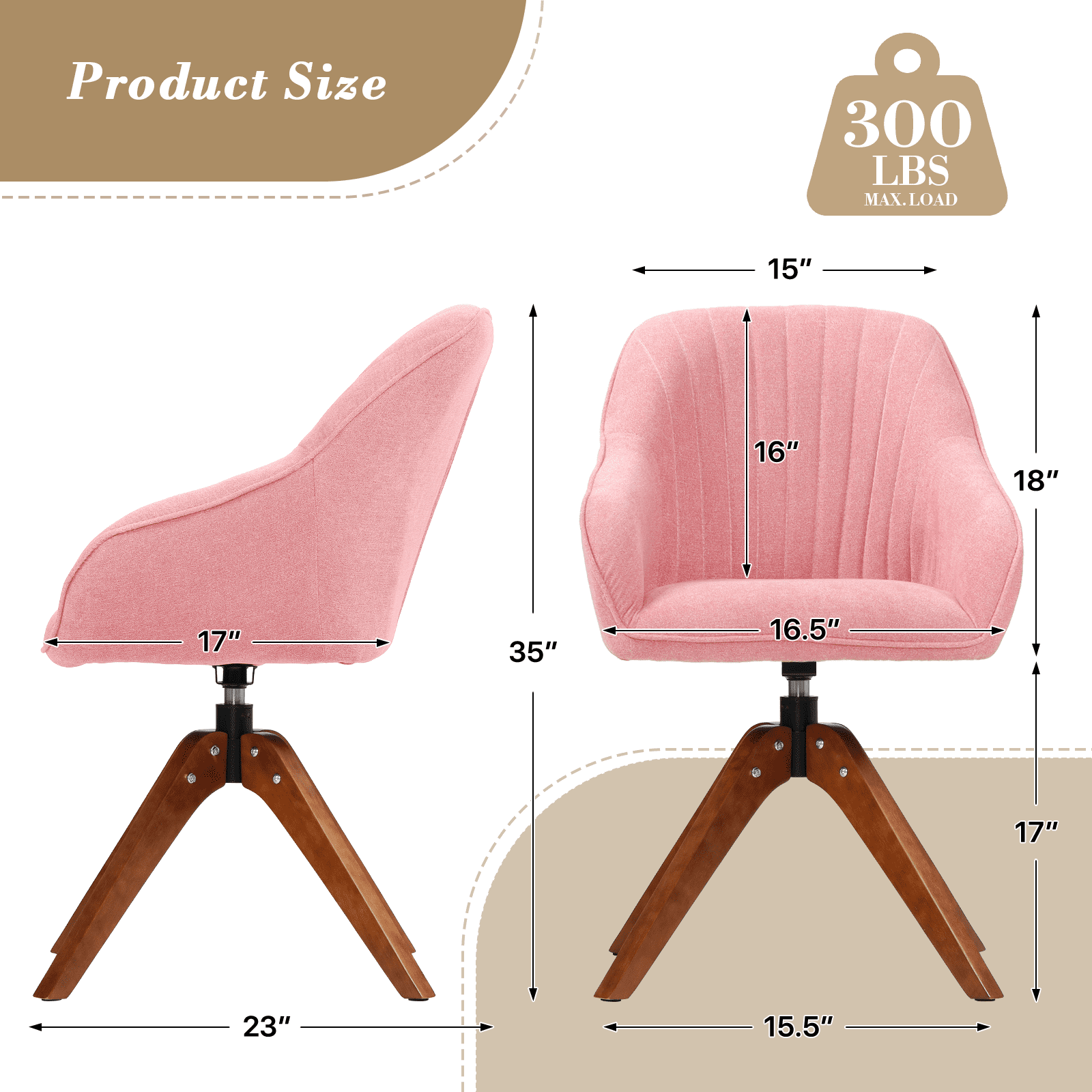 OSM Modern Swivel Accent Chairs, Set of 2 for Living Room, Solid Wood Legs & 360° Rotation, Fabric Armchair for Home Office, Bedroom, Study, Pink