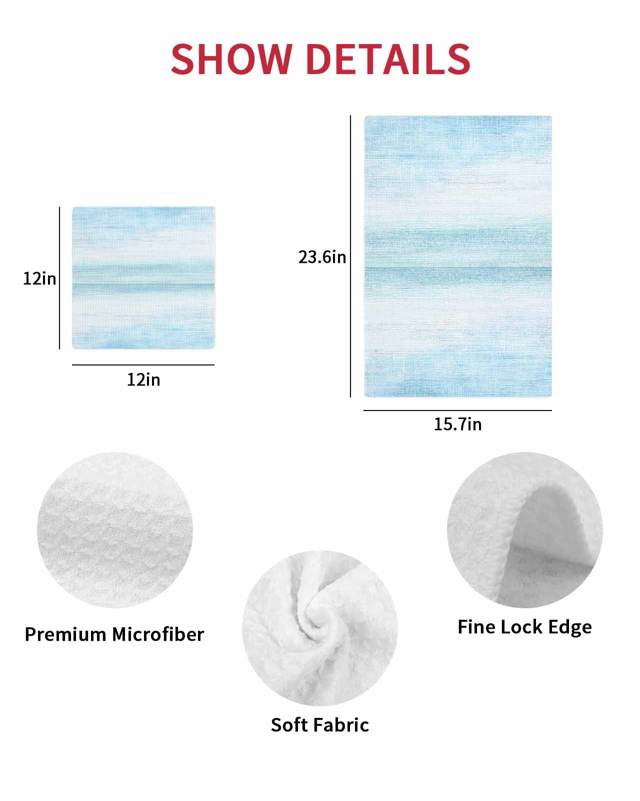 Gradient Aqua Blue Kitchen Dish Towels for Drying Dishes Set of 4, Modern Rustic Minimalist Pastel Solid Waffle Weave Microfiber Terry Hand Tea Bathroom Towels Quick Dry & Absorbent Towel 15.7x23.6