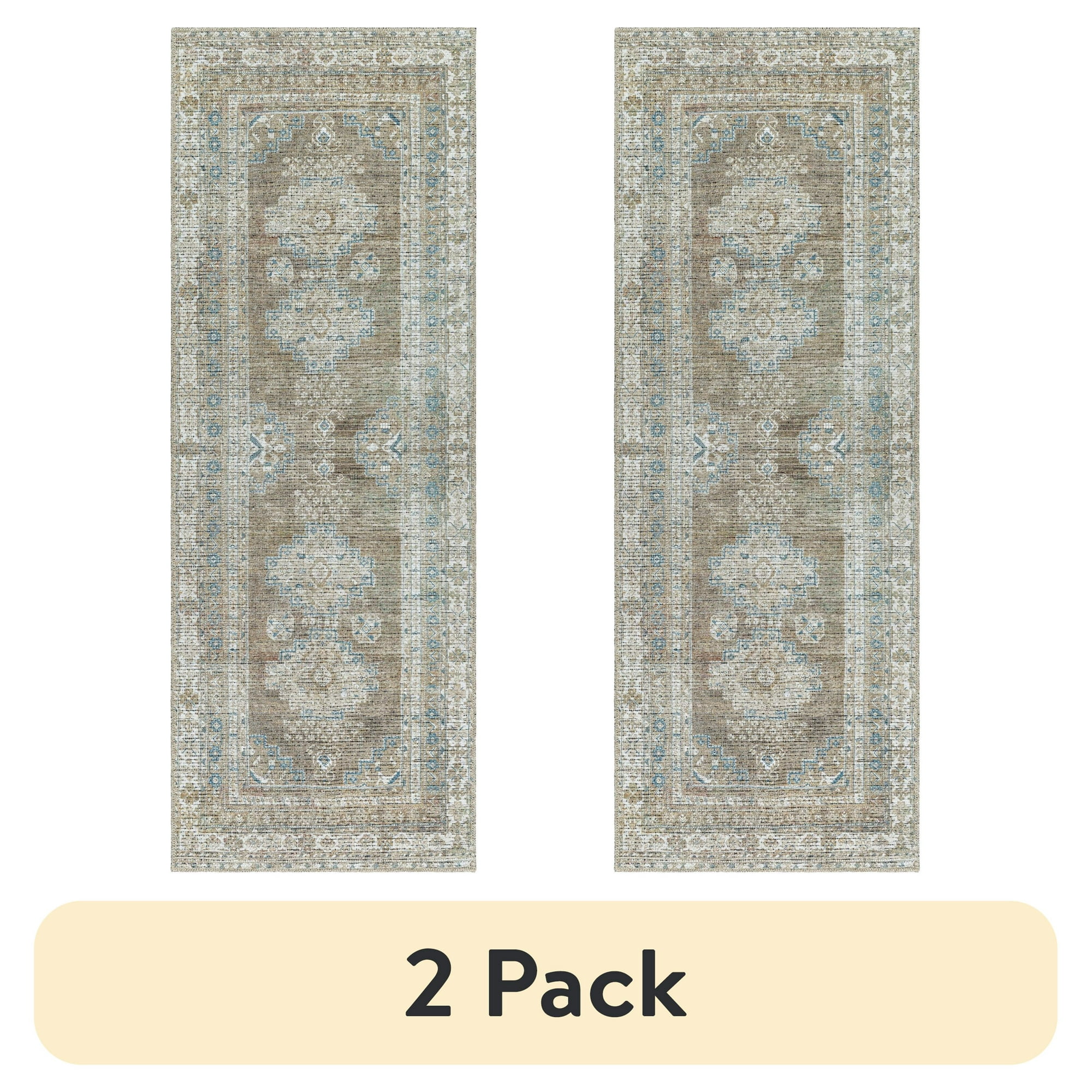 (2 pack) (2 pack) (2 pack) (2 pack) Better Homes & Gardens Geo Medallion Washable Non-Skid Runner Rug, Sage, 2 ft 5 in x 7 ft