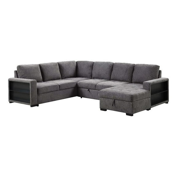 Furniture of America Plemith Fabric Storage Sectional with USBs in Dark Gray