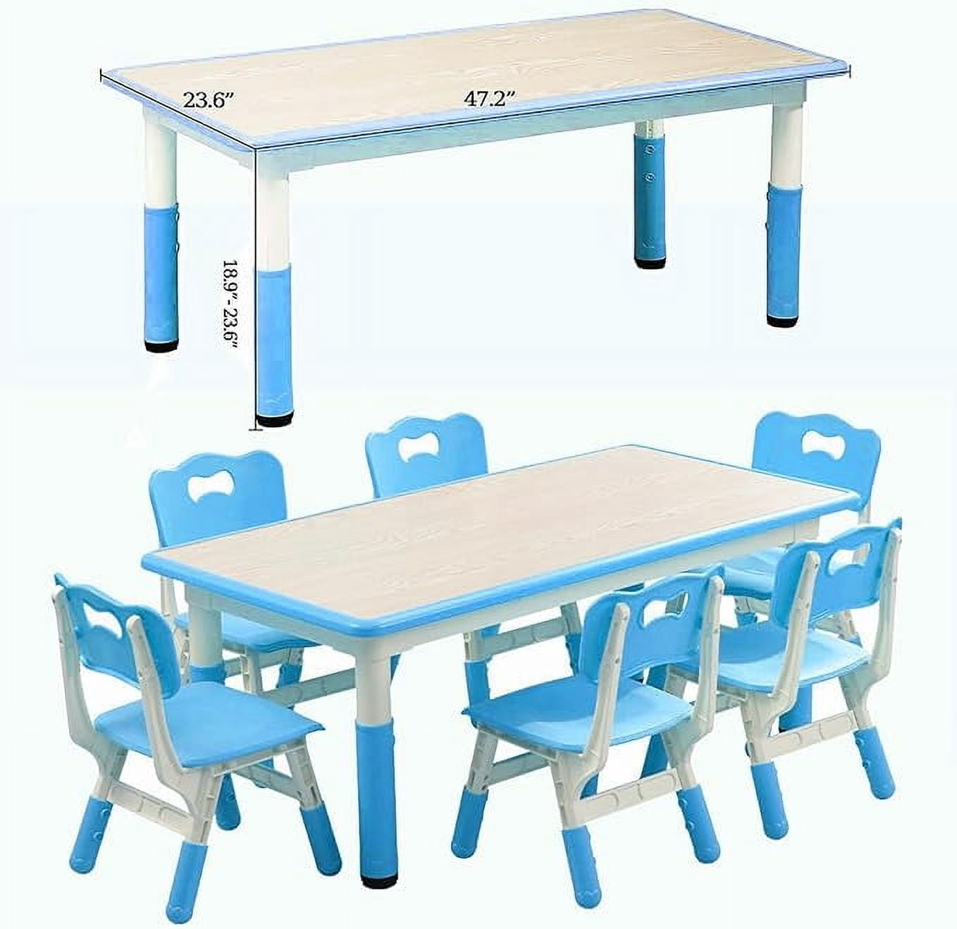 Dragonpad USA Kids Adjustable Activity Table and Chair Set 7-Piece Non-Slip Legs, Blue