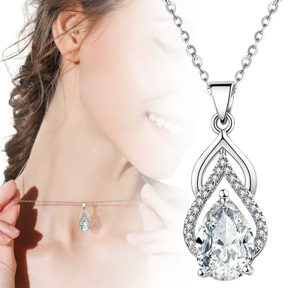 Necklace Pendant for Women,Teardrop Necklace Birthstone Necklace Pendant Jewelry Anniversary/Birthday Gift for Mom Wife Friend,18"   2"