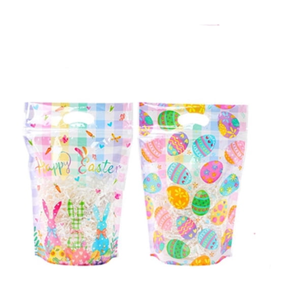 Easter Zip Lock Bags, 50 Pcs Plastic Colorful Rabbit Eggs Mixed Semi-transparent Treat Bags with Handle, Spring Holiday Party Gift Wrap Supplies