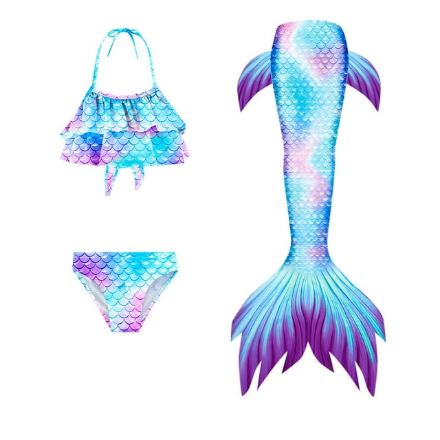 Rinsvye Tail Swimsuit for Thick Strap Swimsuit Kids & Adults Realistic Girls Racing Swimsuit Swimming Monofin included Bikini Girls Plus Size Bathing Suits Set with High Waisted Bottoms and Top