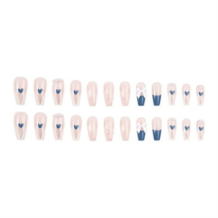 

Long Blue Heart Wearing Nails Unique Trendy Pattern Nail Pieces for Daily Students Nail Decoration Glue Models