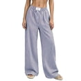 thumbnail image 2 of Mifsaly Womens Striped Pants Wide Leg Lounge Pants Elastic Waist Relaxed Fit Pajama Sleep Trousers for Home and Beach Vacation Blue,XL, 2 of 5