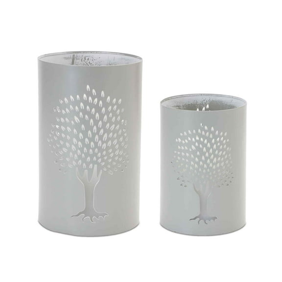 Melrose Punched Tree Candle Holders - 8" - Gray - Set of 2