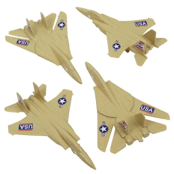 TimMee Plastic Army Men Combat Fighter Jets - 4pc Tan Airplanes Made in USA