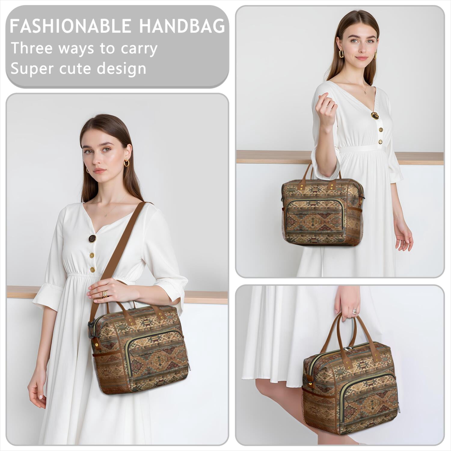 Vintage Floral Lunch Bag for Women – Large Insulated Lunch Box with Adjustable Strap, Leakproof Cooler Tote with Artistic Bohemian Style for Work, Beach, or Teachers