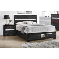 Contemporary Style 3pc Queen Storage FB Drawers Panel HB Bed Nighstand Set Black Wooden Home Bedroom Furniture