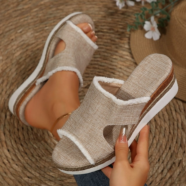 LSLJS Mode Femmes Décontracté Bout Rond Pantoufles Confort Plage Décontracté Chaussures à Semelle Antidérapante, Sandales pour Femmes, Chaussures Compensées pour Femmes