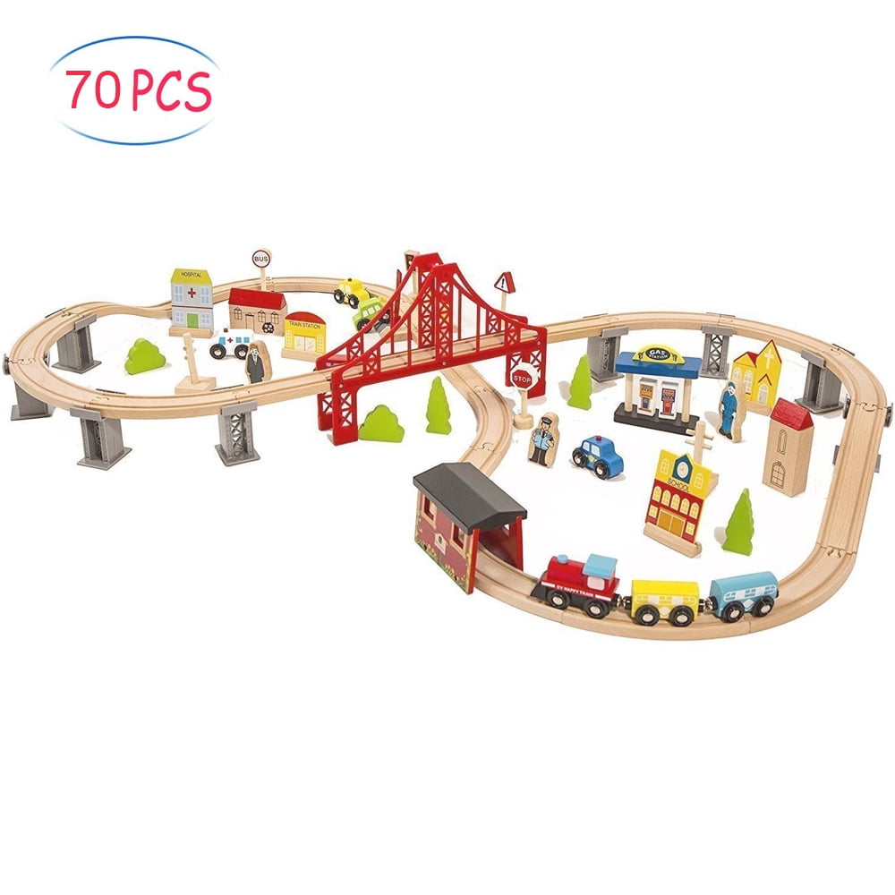 Train Toys for Boys/Girl, 70pcs Educational Toy Train Sets with Tracks, People, Scenery, Car, Etc, Christmas Train Set for Kids Room, Kindergarten, Toy Trains for Toddlers Ages 3 and Up, W5506